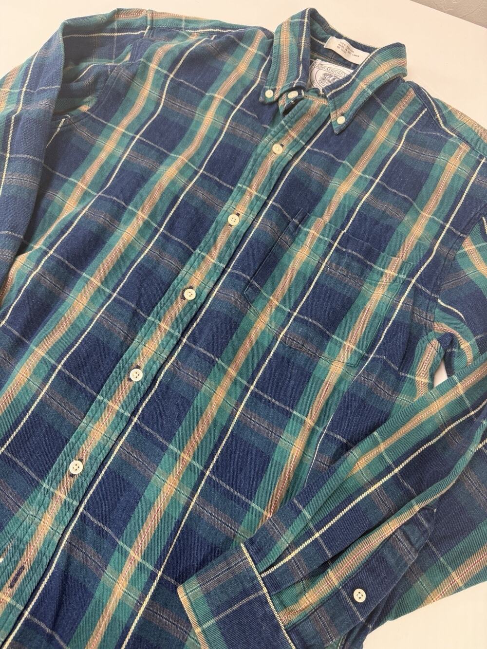 Mens Vintage Size Medium Green Plaid JohnAshford Sport Flannel Button Down Shirt